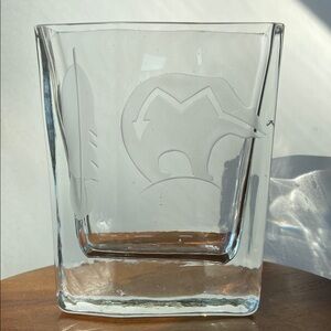 Etched Glass Vase with Feather and Bird Design